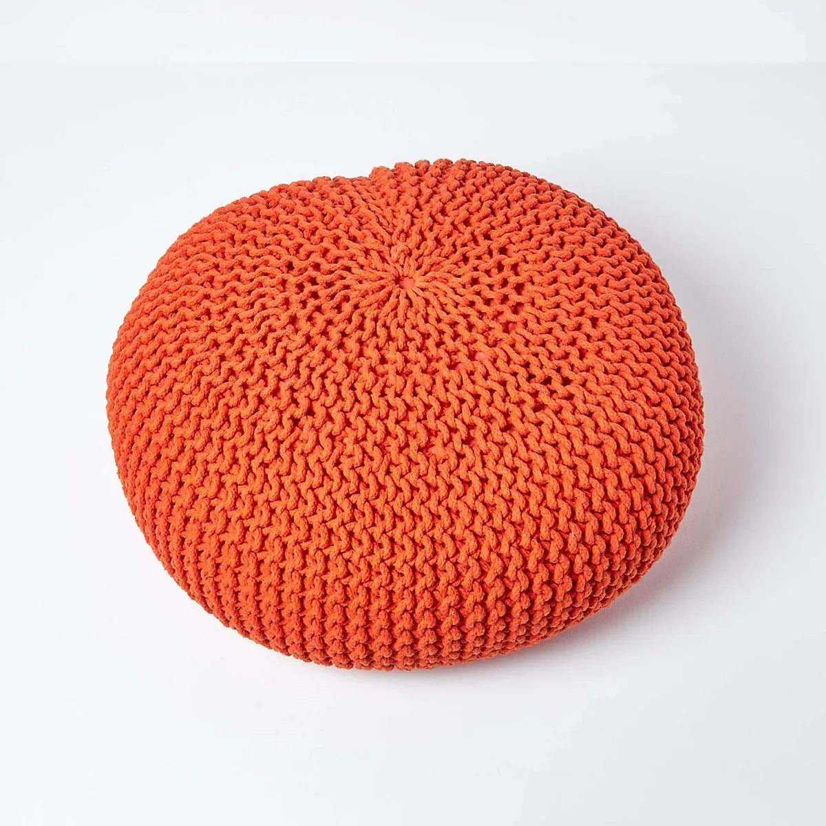 Homescapes Burnt Orange Large Knitted Pouffe Living Room-Furniture Kingdom